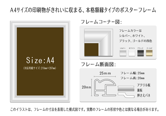 A4サイズポスターフレーム 本格額縁タイプのa4ポスターフレームのご案内